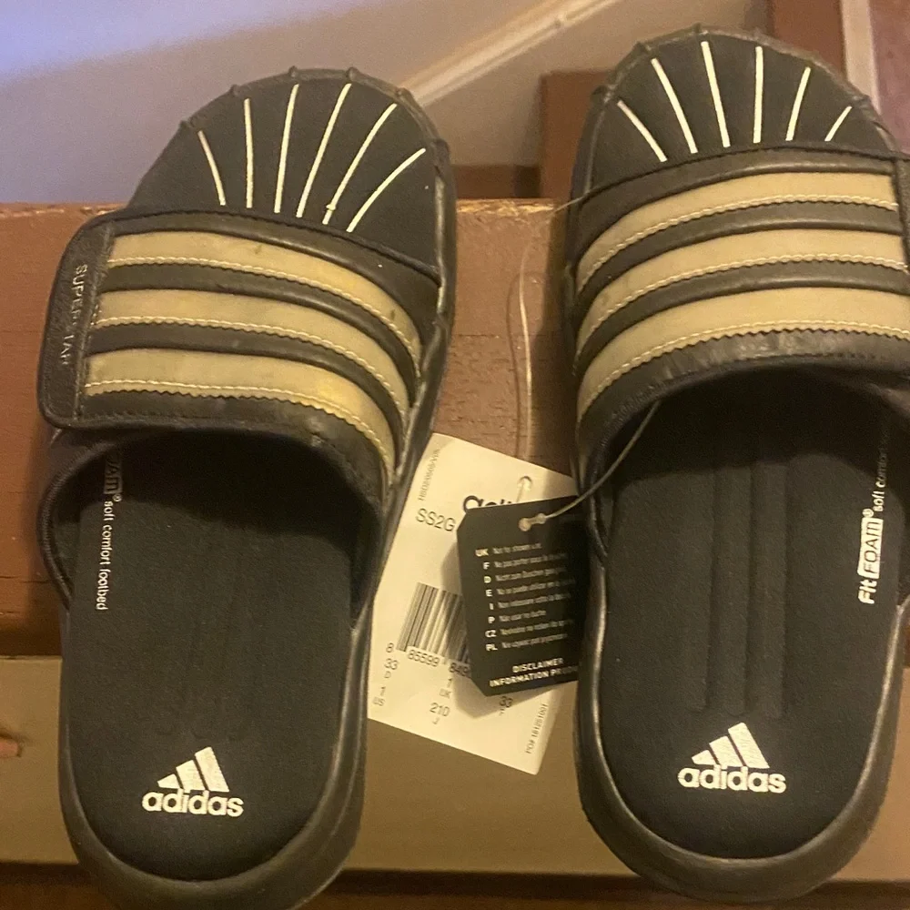 Adidas Black and Tan Slide Sandals - Picture 1 of 4